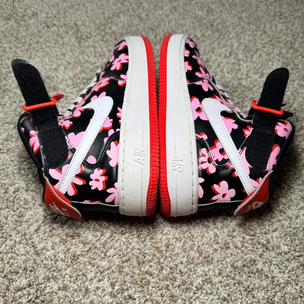 Nike Air Force‎ 1 Size 5.5Y Mid Black Pink Red Floral Charms DX3365-001 Sneaker